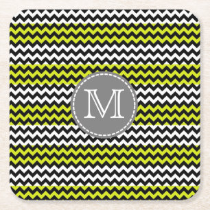 Porta-copo De Papel Quadrado Monograma verde-preto-verde-quevron Zigzag