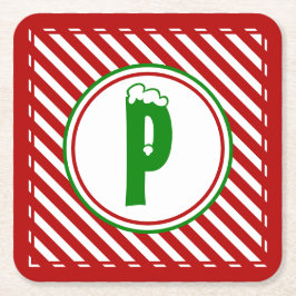 Porta-copo De Papel Quadrado Monograma Vermelho/Branco de Candy Cane