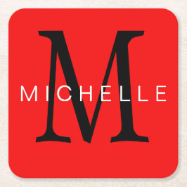 Porta-copo De Papel Quadrado Monograma Vermelho Negro Profissional Seu Nome