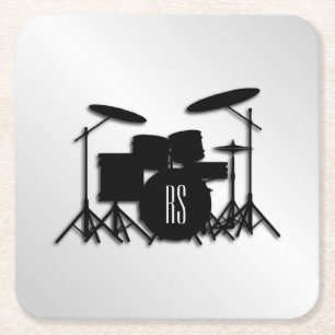 Porta-copo De Papel Quadrado Monogramo Drum Set Silver