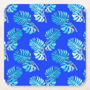 Porta-copo De Papel Quadrado Monstera Brisa Azul Cobalto