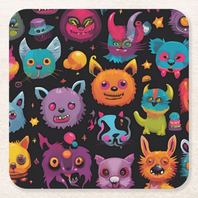 Porta-copo De Papel Quadrado Monstro maluco (Frente)