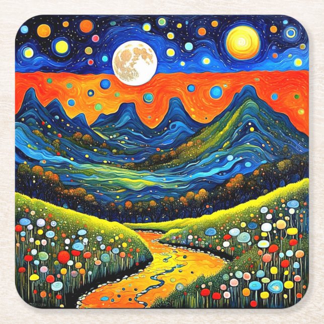 Porta-copo De Papel Quadrado Montanha Lua 5 (Frente)
