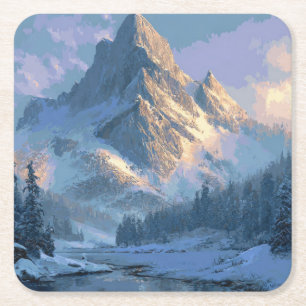 Porta-copo De Papel Quadrado Montanha Nevada