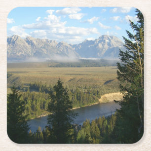 Porta-copo De Papel Quadrado Montanhas e Rio Jackson Hole