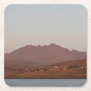 Porta-copo De Papel Quadrado Montanhas Skye Cuillin Céu Vermelho Dramático Arte
