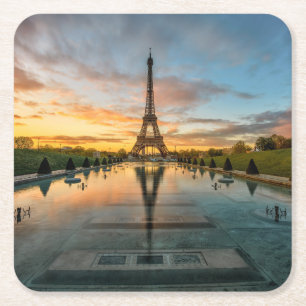 Porta-copo De Papel Quadrado Monumentos Torre Eiffel Sunrise
