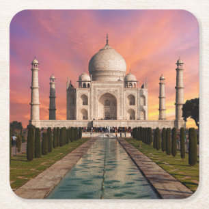 Porta-copo De Papel Quadrado Monuments   Colorful View of the Taj Mahal