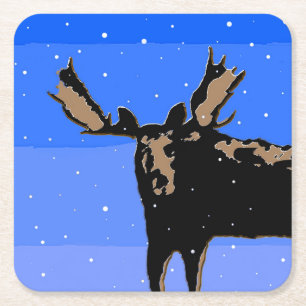 Porta-copo De Papel Quadrado Moose no inverno - Arte original sobre a vida selv