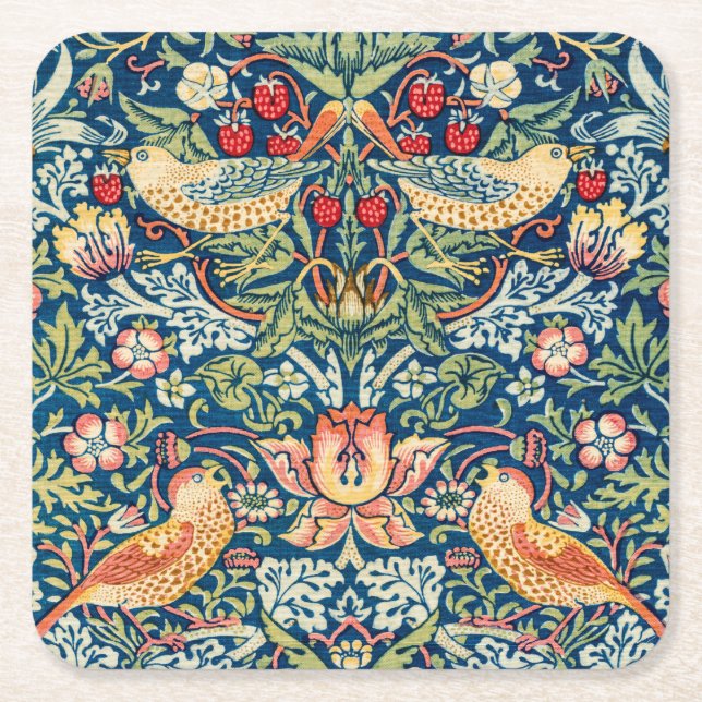 Porta-copo De Papel Quadrado Morango - Ladrão, William Morris (Frente)