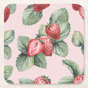 Porta-copo De Papel Quadrado Morangos De Rife De Verão: Cor Da Água Rosa