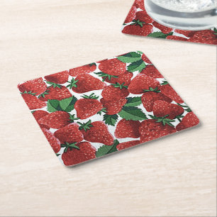 Porta-copo De Papel Quadrado Morangos e Creme