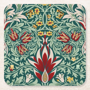 Porta-copo De Papel Quadrado Morris Snakeshead Clássico Floral Verde Botânico