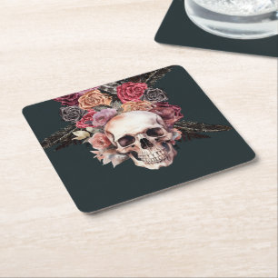 Porta-copo De Papel Quadrado Morte floral negra, guardanapos de aniversário gót