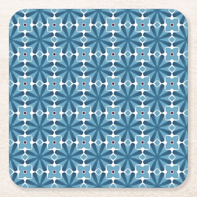 Porta-copo De Papel Quadrado Mosaico Branco e Azul (Frente)