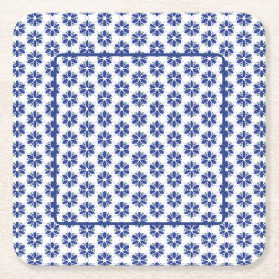 Porta-copo De Papel Quadrado Mosaico Floral marinho Azul