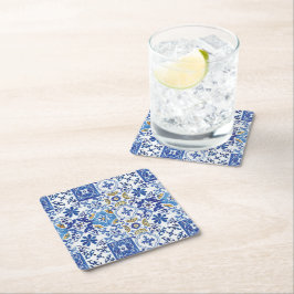 Porta-copo De Papel Quadrado Mosaico mediterrânico Azulejos Amarelo Azul