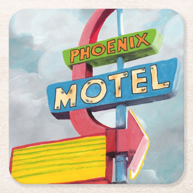Porta-copo De Papel Quadrado Motel Watercolor Phoenix (Frente)