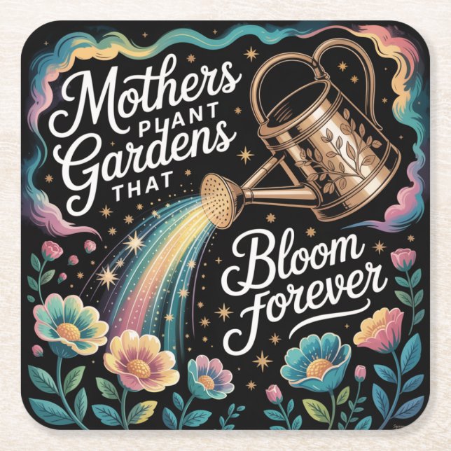 Porta-copo De Papel Quadrado Mothers Plant Gardens That Bloom Forever (Frente)