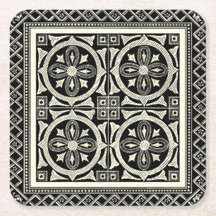 Porta-copo De Papel Quadrado Motif de Mandala Preto e Branco por Vision Studio