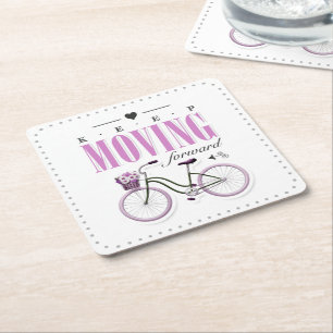 Porta-copo De Papel Quadrado Motivação Cuta Continua a Avançar com Bicicleta