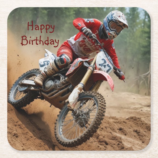 Porta-copo De Papel Quadrado Motocross Birthday (Frente)
