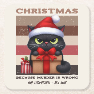 Porta-copo De Papel Quadrado Mousse de Mocha Aconchegante Gato Divertido Natal