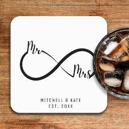 Porta-copo De Papel Quadrado Mr & Mrs Infinity Symbol Wedding