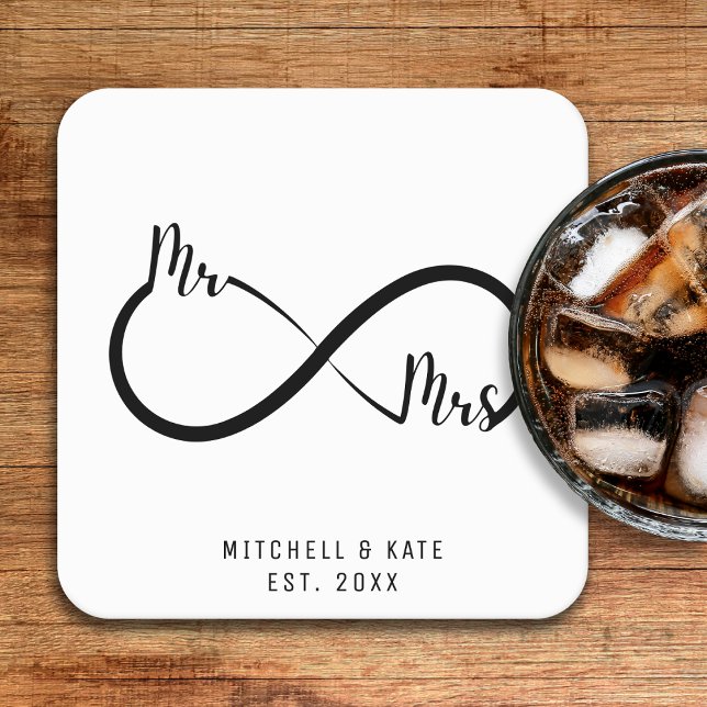 Porta-copo De Papel Quadrado Mr & Mrs Infinity Symbol Wedding (Mr & Mrs Infinity Symbol Wedding Square Paper Coaster
)