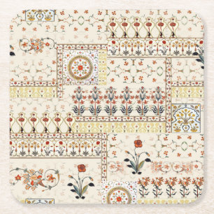 Porta-copo De Papel Quadrado Mughal Floral Paisley: Elegância Digital Étnica.