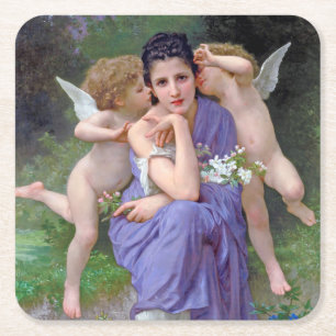 Porta-copo De Papel Quadrado Mulher com Cupido, Bouguereau