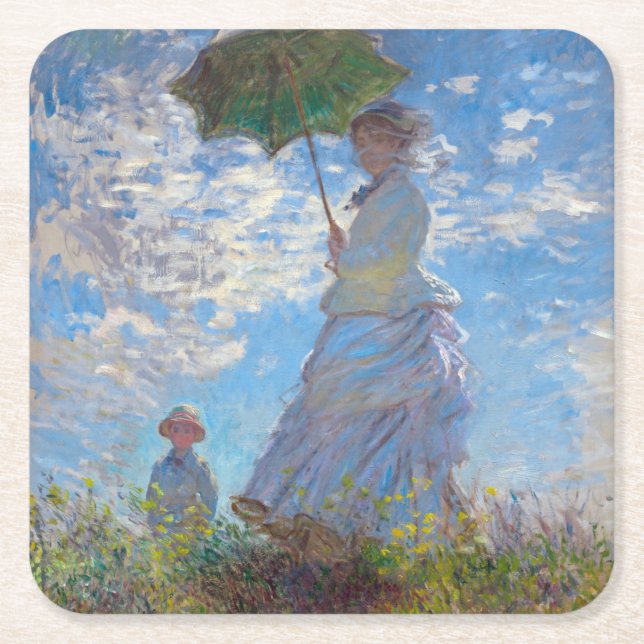 Porta-copo De Papel Quadrado Mulher com Parasol, Monet (Frente)