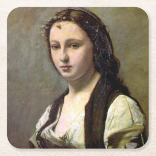 Porta-copo De Papel Quadrado Mulher com pérola, Camille Corot, 1868-1870