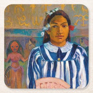 Porta-copo De Papel Quadrado Mulher com um Leque, Gauguin