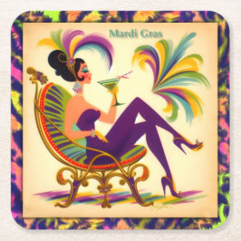 Porta-copo De Papel Quadrado Mulher de Martini Retro Meados do Século Mardi Gra