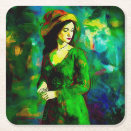 Porta-copo De Papel Quadrado Mulher em Chapéu