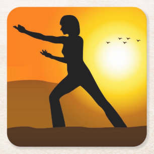 Porta-copo De Papel Quadrado Mulher fazendo Silhueta Tai Chi
