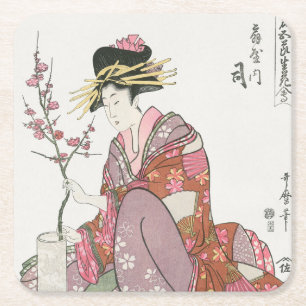 Porta-copo De Papel Quadrado Mulher japonesa Vintage Pintura pintura pintura bl