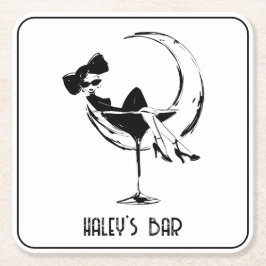 Porta-copo De Papel Quadrado Mulher Retro em Copo de Martini Bar