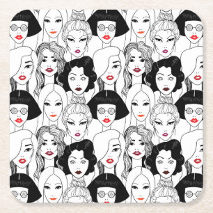 Porta-copo De Papel Quadrado Mulheres com teste padrão do batom