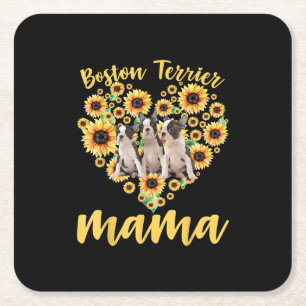 Porta-copo De Papel Quadrado Mulheres Sunflower Boston Terrier Mama Dog Lover