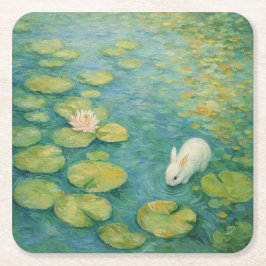 Porta-copo De Papel Quadrado Murmurios junto ao Lago de Lírios-Coelho Branco Pa