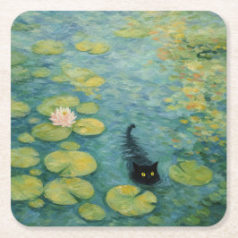 Porta-copo De Papel Quadrado Murmurios junto ao Lago de Lírios – Gato Preto