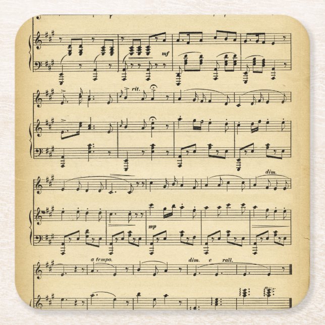 Porta-copo De Papel Quadrado Música de Folha Antiga (Frente)