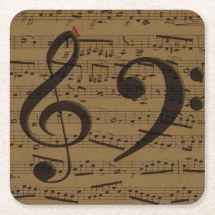 Porta-copo De Papel Quadrado Musical Treble Clef Sheet Music Classic
