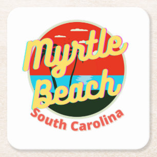 Porta-copo De Papel Quadrado Myrtle Beach South Carolina Retro Sunset