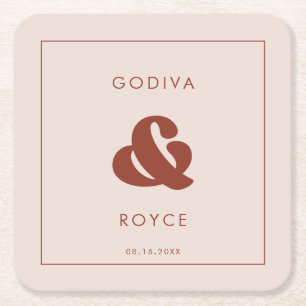 Porta-copo De Papel Quadrado Na moda retro Peach Casamento Rosa