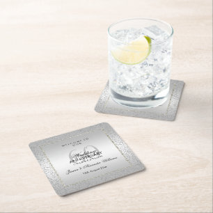 Porta-copo De Papel Quadrado Na moda Silver Confetti 60ª Casamento