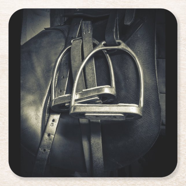 Porta-copo De Papel Quadrado Na moda Silver Stirrups em Inglês Riding Saddle (Frente)