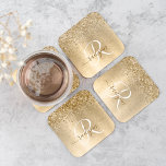 Porta-copo De Papel Quadrado Nam Monograma de Impressão de Glitter Metálico Bru<br><div class="desc">Personalize facilmente esta moda design de porta copos de de papel chic com bonito brilho dourado num fundo metálico escovado de ouro.</div>